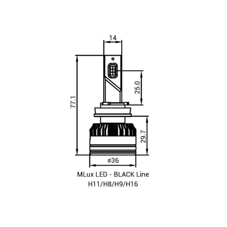 H11/H8/H9/H16, 55 Вт, 5000°К Комплект MLux LED - Black Line H11/H8/H9/H16, 55 Вт, 5000°К Комплект MLux LED - Black Line