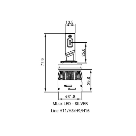 H11/H8/H9/H16, 28 Вт, 5000°К Комплект MLux LED - Silver Line