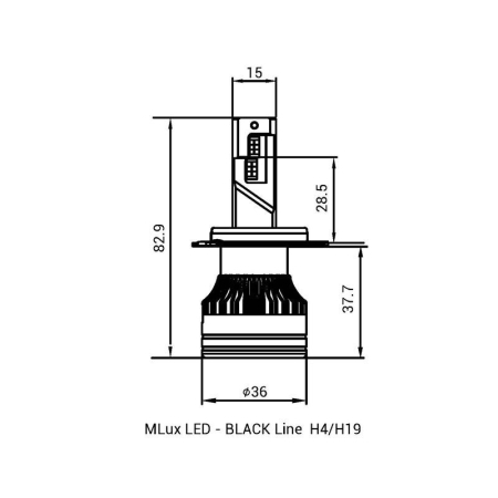 H4/H19, 55 Вт, 5000°К Комплект MLux LED - Black Line